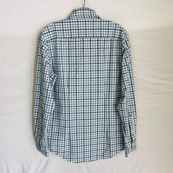 Mizzen Main Men's Size Medium Trim Fit Blue Plaid Button Up Long Sleeve Shirt - Picture 4 of 4